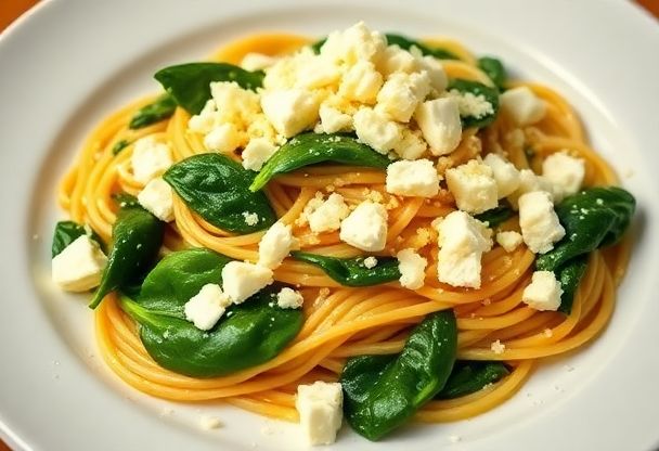 Pasta met Spinazie en Feta